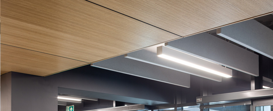 Perforated timber acoustic ceiling