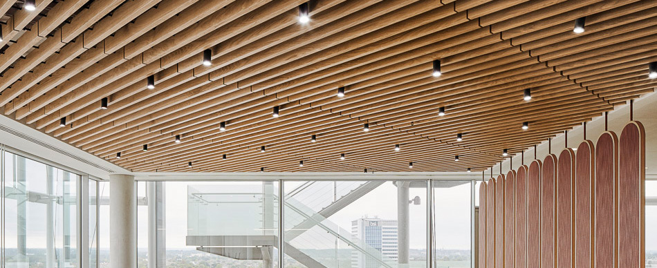 Slatted timber ceiling